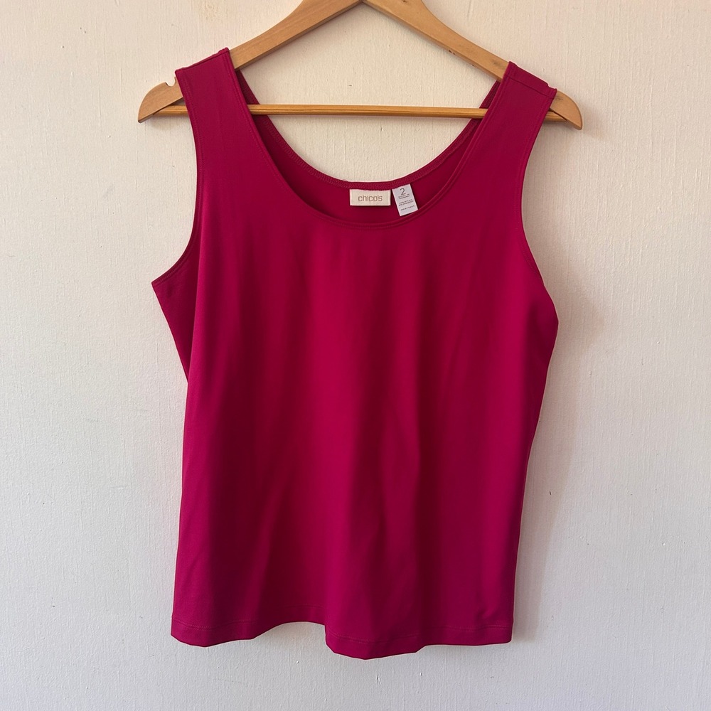 Chicos Tank Top Womens Large Magenta Pink Scoop Neck Stretch Basic Barbie Slinky